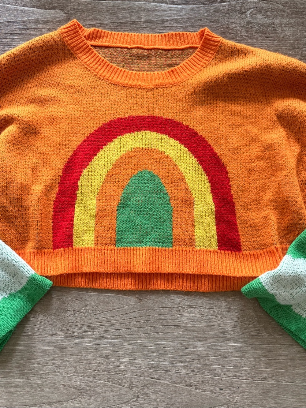 Vintage Women’s Rainbow Crop Sweater Retro 70’s one size - Picture 2 of 6